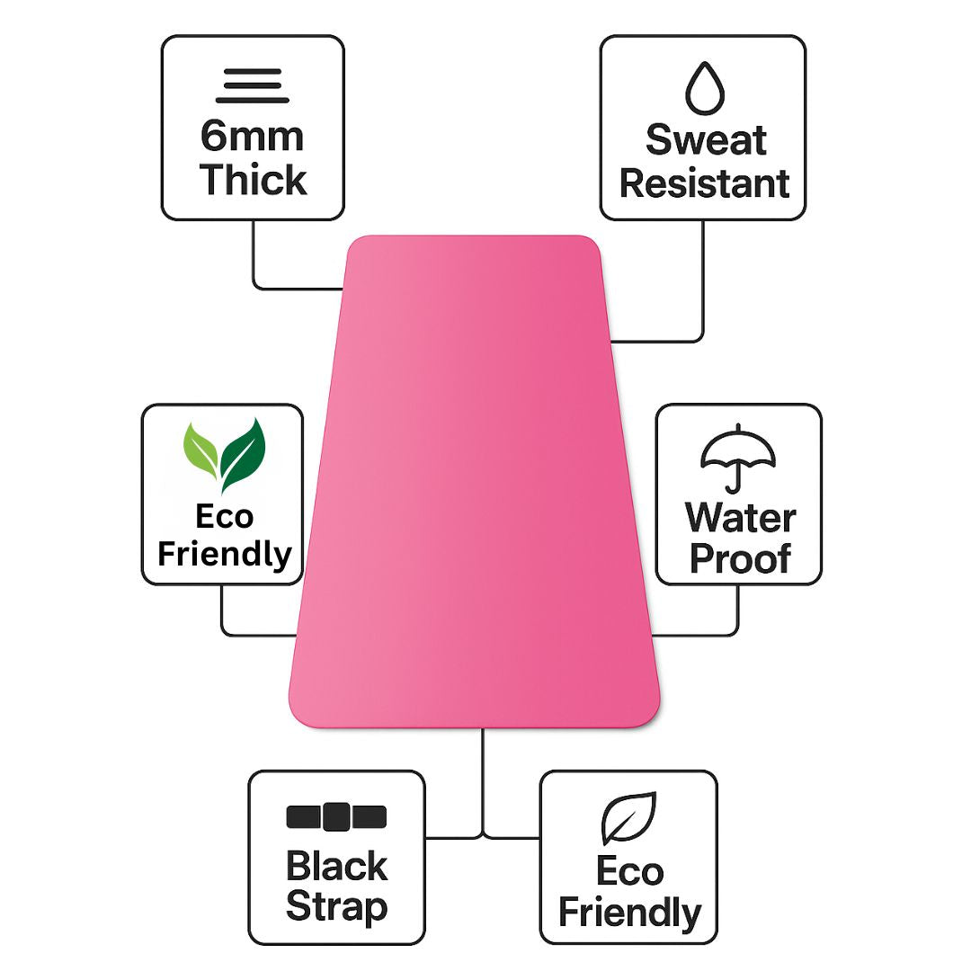 Flowline Fitness 6mm Pink Yoga Mat | Eco-Friendly Pink Anti Skid Yoga Mat