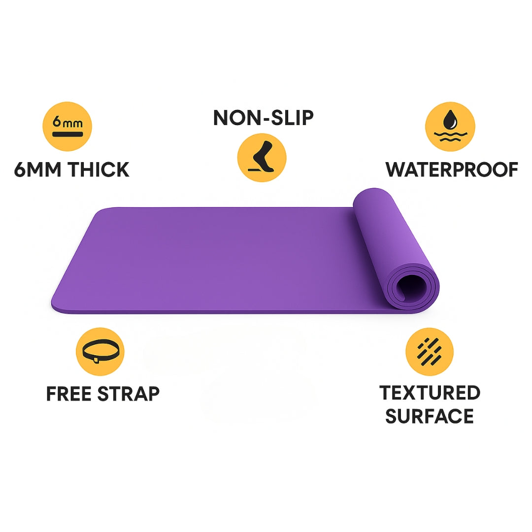 Flowline Fitness 6MM Purple Yoga Mat For Women, Men & Youth