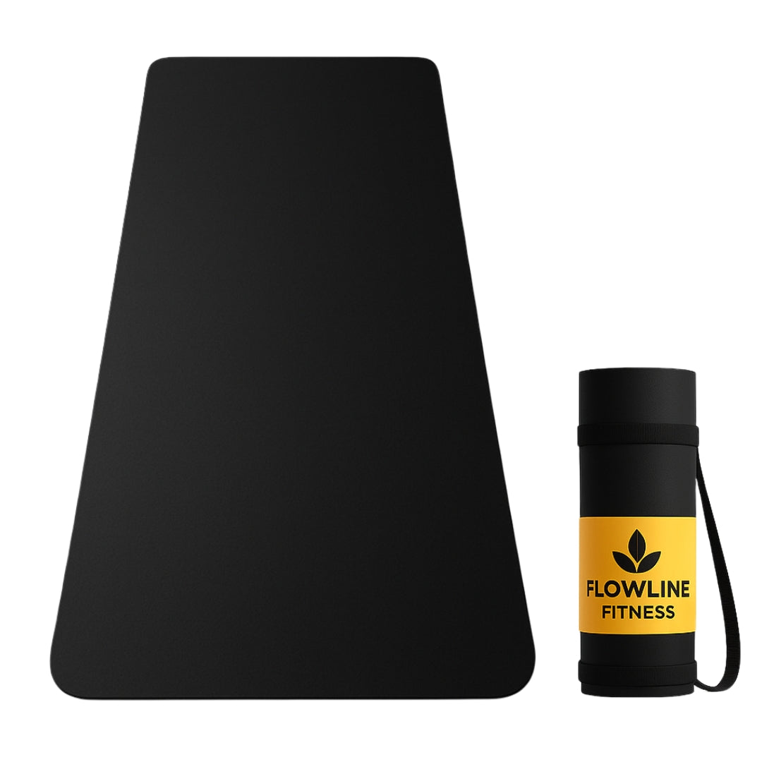 Flowline Fitness 6mm Black Yoga Mat | Eco friendly black yoga mat for women, men & youth